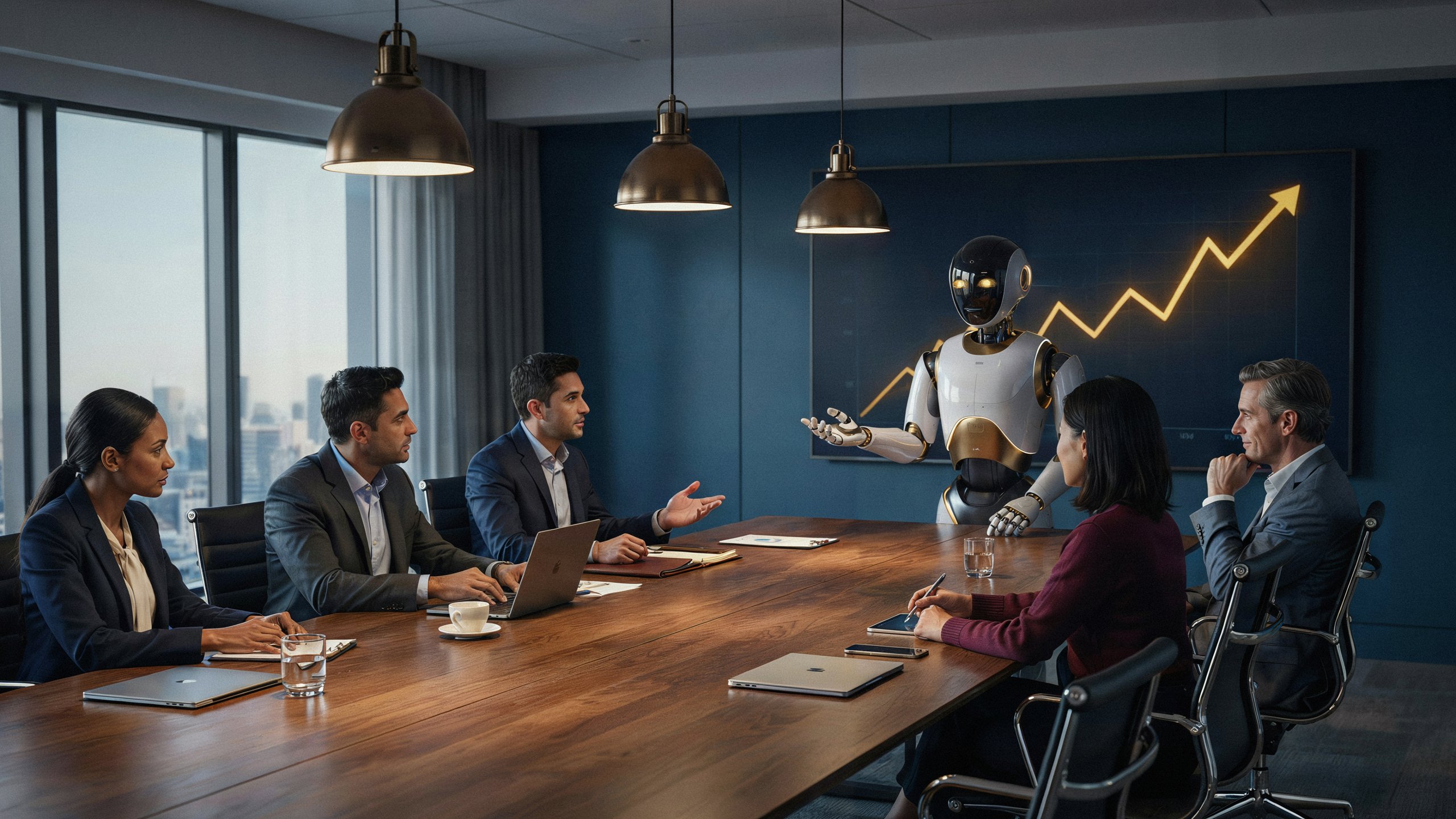 A diverse team collaborating with AI-powered tools